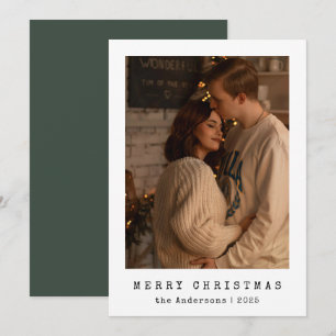Modern Minimalist Couple Photo Green Christmas Holiday Card