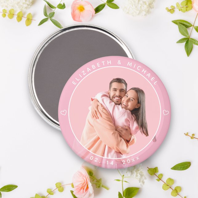 Modern Minimalist Couple Photo Pink Wedding Favour Magnet (Creator Uploaded)