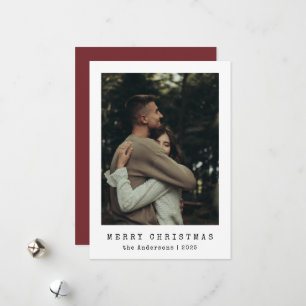 Modern Minimalist Couple Photo Red Christmas Holiday Card