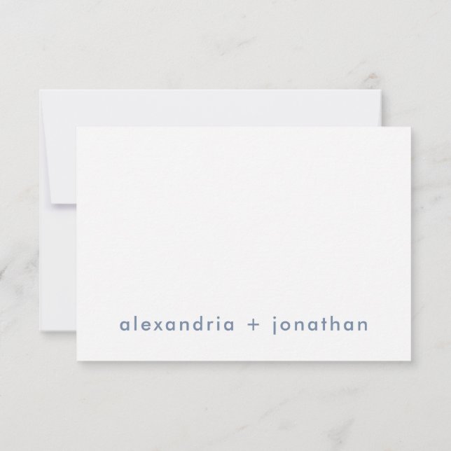 Modern Minimalist Couple's Thank You Dusty Blue Card (Back)