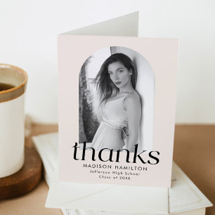 Modern Minimalist Cream Arch Photo Graduation Thank You Card