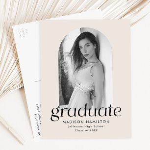 Modern Minimalist Cream Photo Graduation Party Invitation Postcard