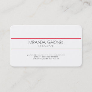 Modern Minimalist Creative Consultant Red White Business Card
