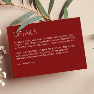 Modern Minimalist Crimson Red Wedding Enclosure Card