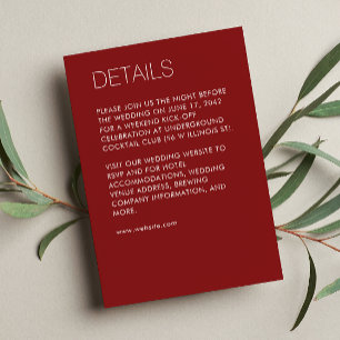 Modern Minimalist Crimson Red Wedding Enclosure Card
