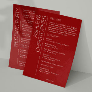 Modern Minimalist Crimson Red Wedding Programme