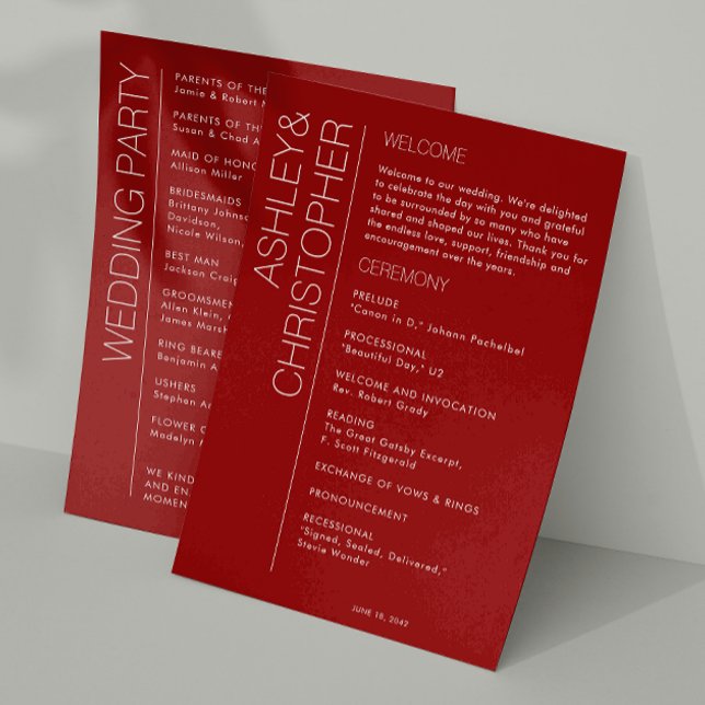 Modern Minimalist Crimson Red Wedding Programme (Creator Uploaded)