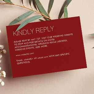 Modern Minimalist Crimson Red Wedding RSVP Card