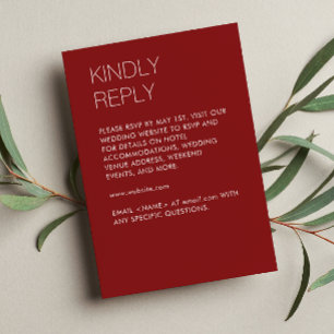 Modern Minimalist Crimson Red Wedding RSVP Card