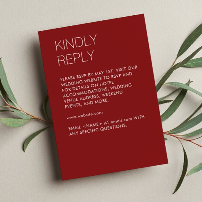 Modern Minimalist Crimson Red Wedding RSVP Card (Creator Uploaded)