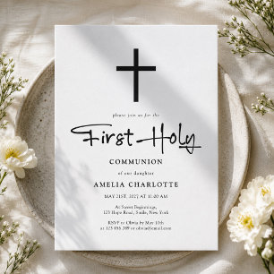 Modern Minimalist Cross First Communion Invitation