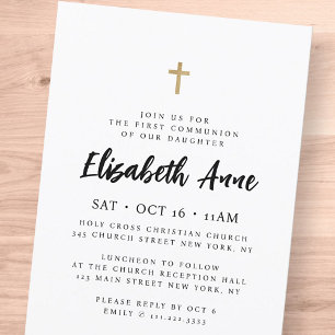 Modern Minimalist Cross For Her First Communion Invitation