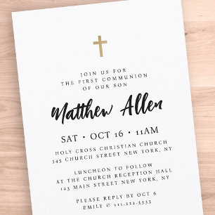 Modern Minimalist Cross For Him First Communion Invitation