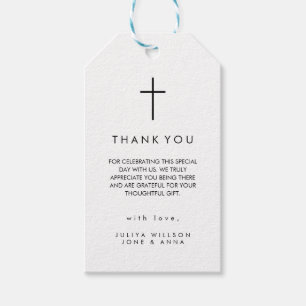 Modern minimalist cross Photo Baptism Gift Tags