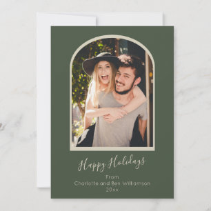 Modern Minimalist Custom Arch Photo Green Holiday Card
