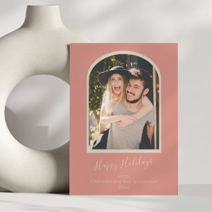 Modern Minimalist Custom Arch Photo Terracotta Holiday Card
