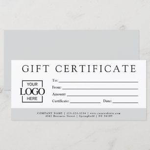 Modern Minimalist Custom Business Gift Certificate