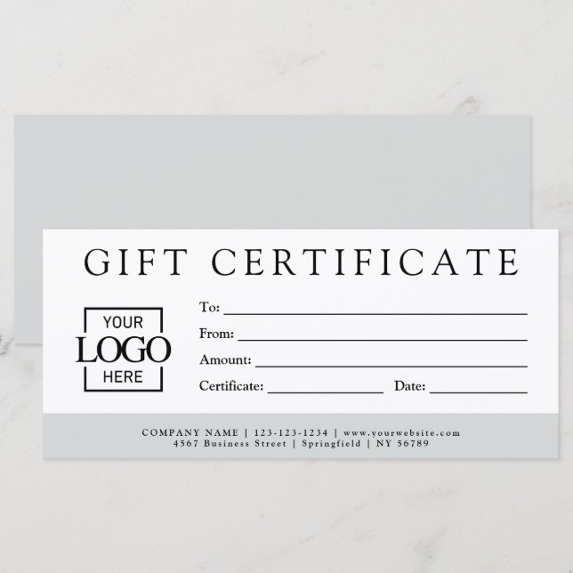 Modern Minimalist Custom Business Gift Certificate (Front/Back)