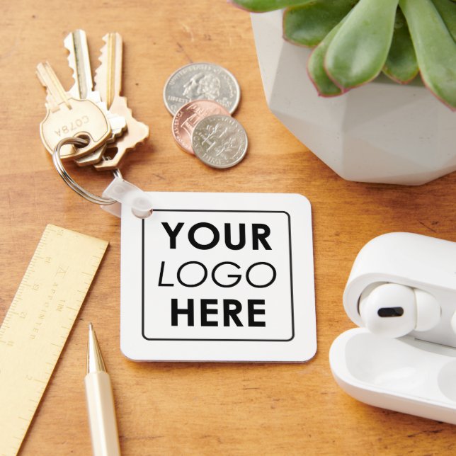 Modern Minimalist Custom Business Logo White Black Key Ring (Desk)