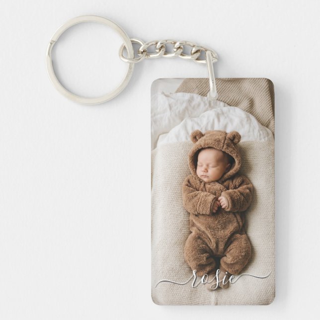 Modern Minimalist Custom Double Sided Baby Photo Key Ring (Front)
