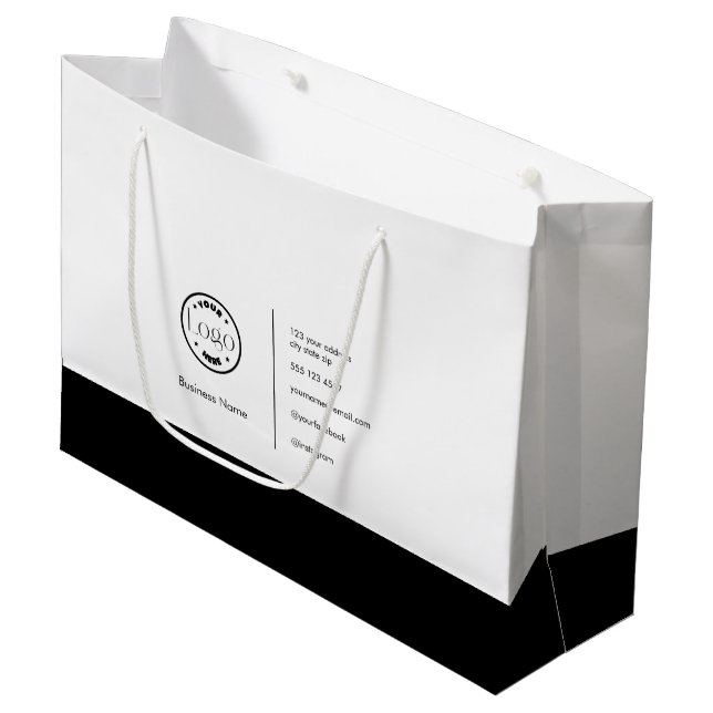 Modern Minimalist Custom Logo Black & White Large Gift Bag (Front Angled)