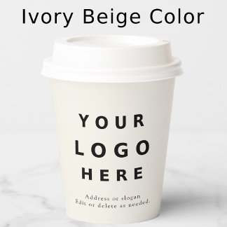 Modern Minimalist Custom Logo Ivory Beige Paper Cups