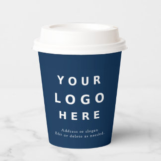 Modern Minimalist Custom Logo Navy Blue Paper Cups