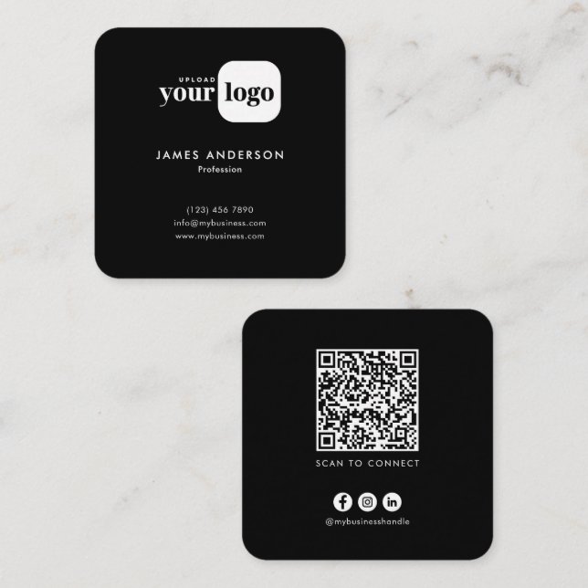 Modern Minimalist Custom Logo QR Code Square Business Card (Front/Back)