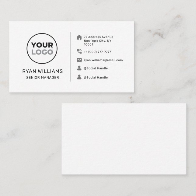Modern Minimalist Custom Logo Social Media Icons Business Card (Front/Back)