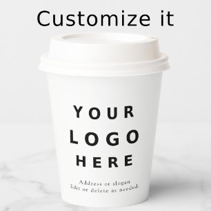 Modern Minimalist Custom Logo White Paper Cups