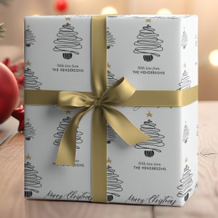 Modern Minimalist Custom Name Merry Christmas Tree Wrapping Paper