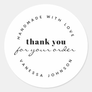 Modern Minimalist Custom Name Thank You Handmade  Classic Round Sticker