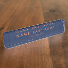 Modern Minimalist Custom Navy Blue Desk Nameplate