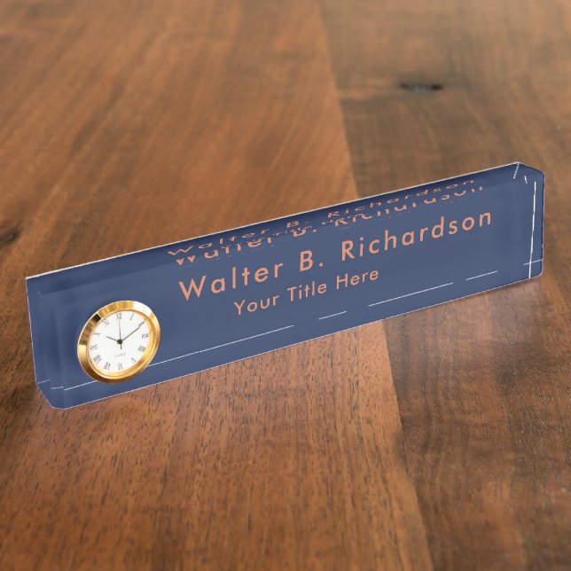 Modern Minimalist Custom Navy Blue Nameplate (Side)