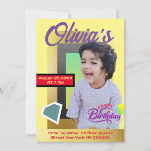 Modern Minimalist Custom Photo All Age Birthday  Invitation