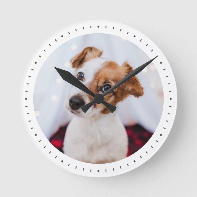 Modern Minimalist Custom Photo Pet Dog Kid Simple Round Clock (Front)