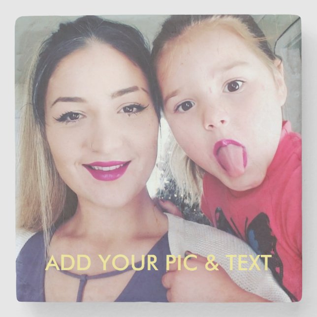 Modern Minimalist Custom Photo Text Stone Coaster (Front)