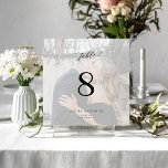 Modern minimalist custom photo wedding table card<br><div class="desc">Classy calligraphy script simple chic black and white text overlay bride and groom names and photo personalised wedding square table number. Please note that to order different numbers you need to customise them and put them in the shopping cart one by one (one card with no 1, another with no...</div>