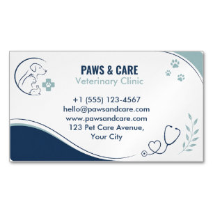 Modern Minimalist Custom Veterinary Magnetic Business Card