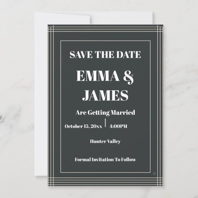 Modern Minimalist Customisable Save The Date  Invitation (Front)