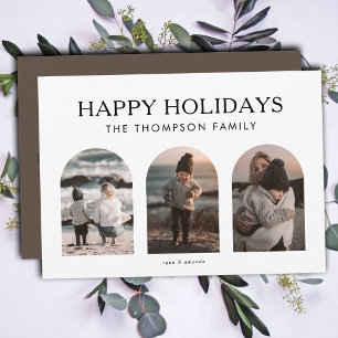 Modern Minimalist Customised Three Photo Christmas Holiday Card