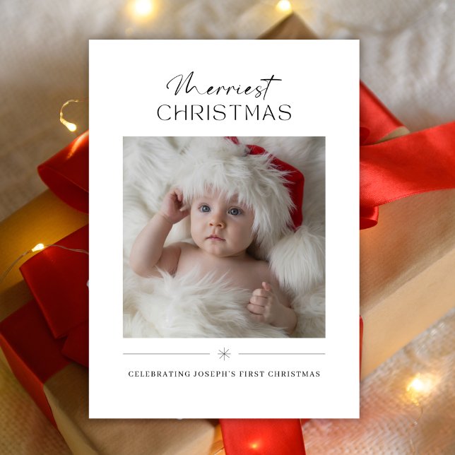 Modern Minimalist Cute Babys First Christmas Photo Holiday Card (Creator Uploaded)