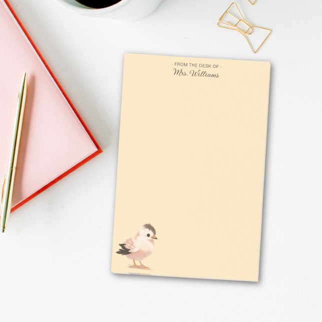 Modern Minimalist Cute Bird Monogram Script Yellow Post-it Notes (Creator Uploaded)
