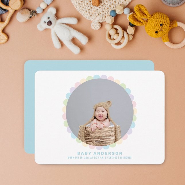 Modern Minimalist Cute Flower Baby Boy Photo Birth Announcement (Creator Uploaded)