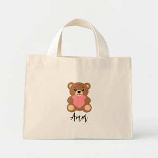 Modern Minimalist Cute Trendy Bear Mini Tote Bag