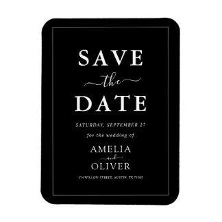 Modern Minimalist Dark Black Luxury Save The Date Magnet
