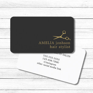 Modern Minimalist Dark Faux Gold Hair Stylist Business Card