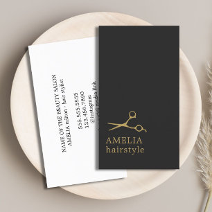 Modern Minimalist Dark Faux Gold Hair Stylist Business Card