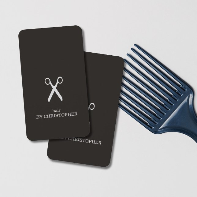 Modern Minimalist Dark Faux Silver Hair Stylist Business Card (Creator Uploaded)