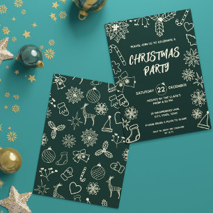 Modern Minimalist Dark Green and Gold Elegant Xmas Invitation